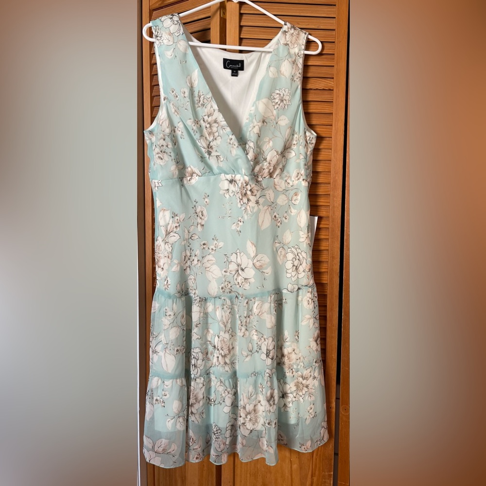 NEW WITH TAG! Connected Apparel Aqua Floral Tiered Dress Size 16